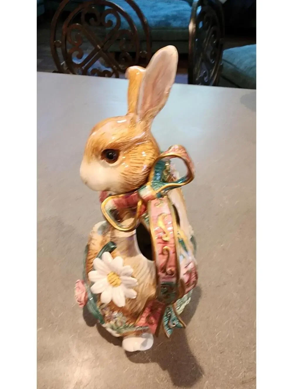 Fitz & Floyd Woodland Spring Rabbit 12.5” Water Pitcher w/ Ribbon Handle Bunny